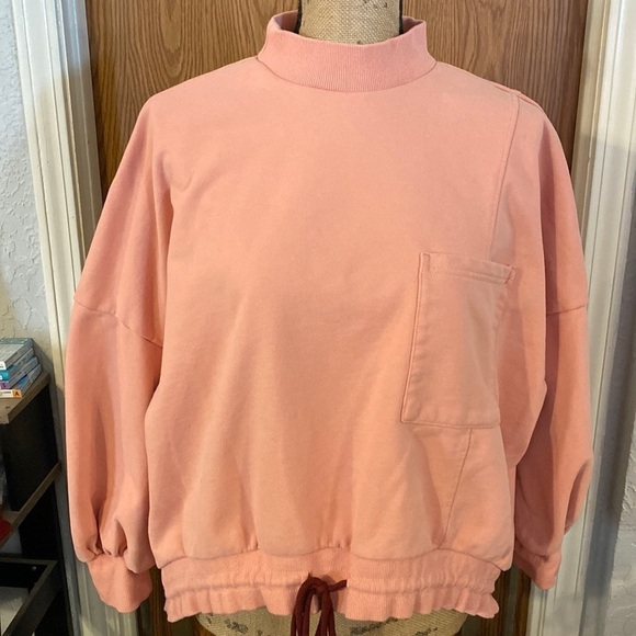 Nap Loungewear Peach Coral Oversized Sweatshirt Hi-Low Drawstring Hem Size Large - Picture 2 of 9